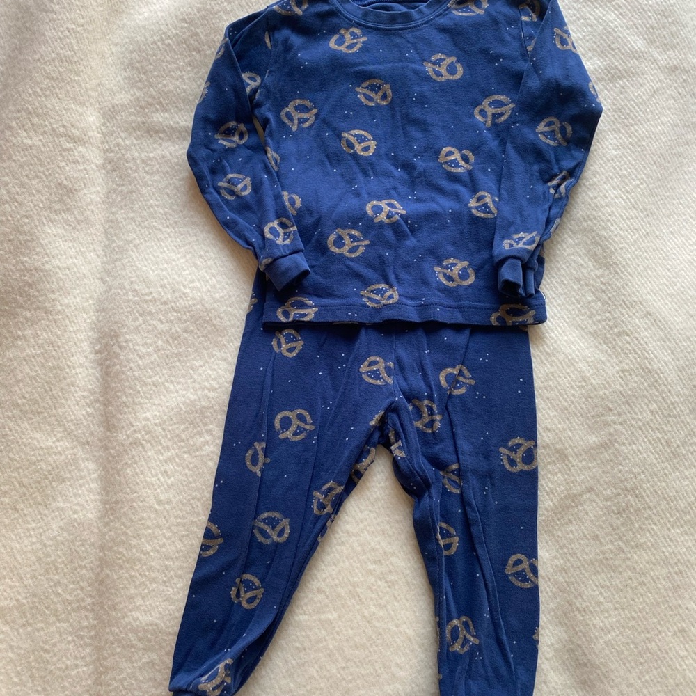 Petit Lem Navy Pretzel Print Kids Pajama Set
